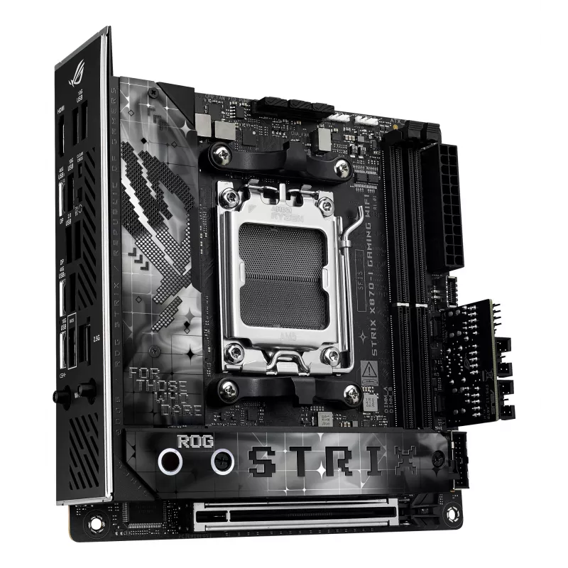 Placa-mãe ASUS ROG STRIX X870-I GAMING WIFI mini ITX · AMD X870 · Socket AM5 · DDR5 · 2 DIMM · Wi-Fi 7 · Bluetooth 5.4