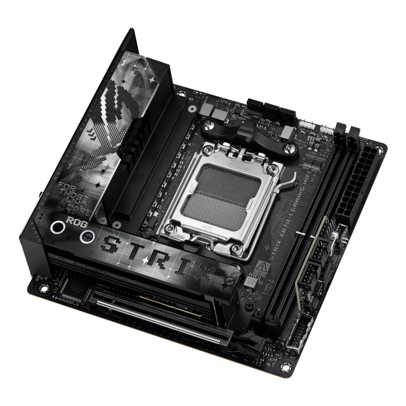 Placa-mãe ASUS ROG STRIX X870-I GAMING WIFI mini ITX · AMD X870 · Socket AM5 · DDR5 · 2 DIMM · Wi-Fi 7 · Bluetooth 5.4