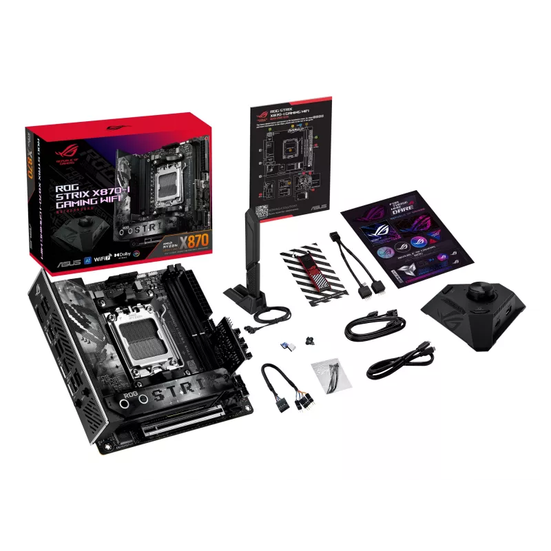 Placa-mãe ASUS ROG STRIX X870-I GAMING WIFI mini ITX · AMD X870 · Socket AM5 · DDR5 · 2 DIMM · Wi-Fi 7 · Bluetooth 5.4