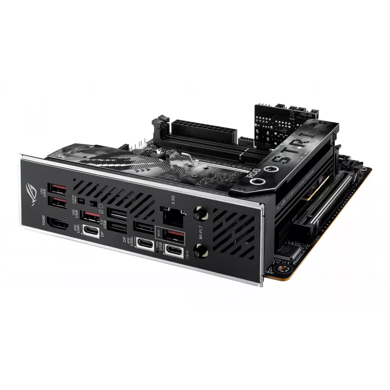 Placa-mãe ASUS ROG STRIX X870-I GAMING WIFI mini ITX · AMD X870 · Socket AM5 · DDR5 · 2 DIMM · Wi-Fi 7 · Bluetooth 5.4