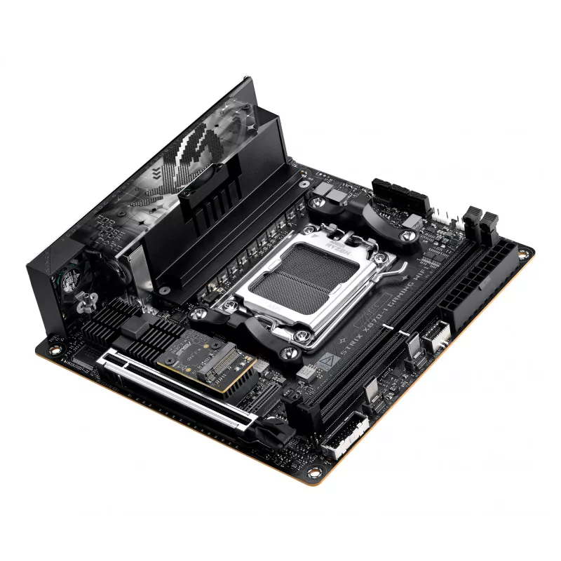 Placa-mãe ASUS ROG STRIX X870-I GAMING WIFI mini ITX · AMD X870 · Socket AM5 · DDR5 · 2 DIMM · Wi-Fi 7 · Bluetooth 5.4