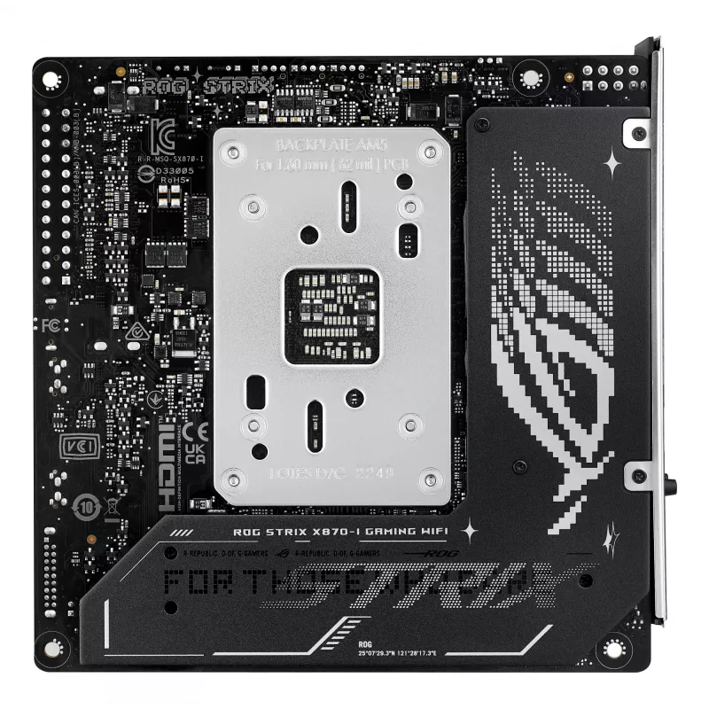 Placa-mãe ASUS ROG STRIX X870-I GAMING WIFI mini ITX · AMD X870 · Socket AM5 · DDR5 · 2 DIMM · Wi-Fi 7 · Bluetooth 5.4