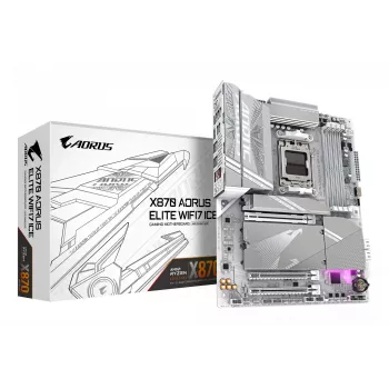 Placa-mãe GIGABYTE X870 AORUS ELITE WIFI7 ICE - Compatível com CPUs AMD Ryzen 9000, VRM digital 16+2+2 fases, até 8200 MHz DDR5 (OC), 3xPCIe 5.0 + 1xPCIe 4.0, Wi-Fi 7, 2.5GbE LAN, USB 4