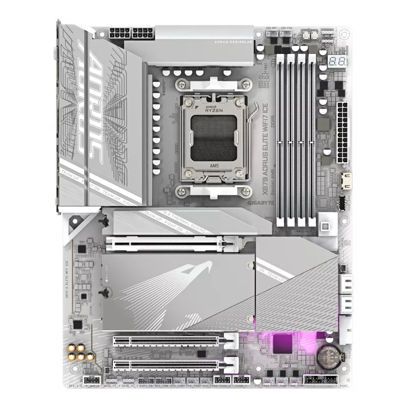 Placa-mãe GIGABYTE X870 AORUS ELITE WIFI7 ICE - Compatível com CPUs AMD Ryzen 9000, VRM digital 16+2+2 fases, até 8200 MHz DDR5 (OC), 3xPCIe 5.0 + 1xPCIe 4.0, Wi-Fi 7, 2.5GbE LAN, USB 4