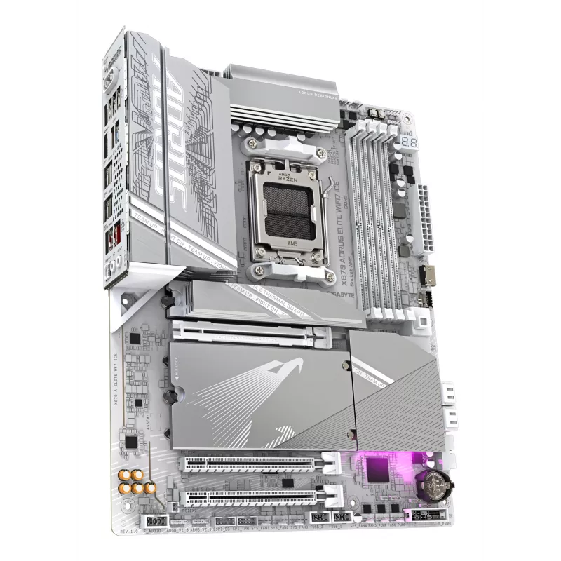 Placa-mãe GIGABYTE X870 AORUS ELITE WIFI7 ICE - Compatível com CPUs AMD Ryzen 9000, VRM digital 16+2+2 fases, até 8200 MHz DDR5 (OC), 3xPCIe 5.0 + 1xPCIe 4.0, Wi-Fi 7, 2.5GbE LAN, USB 4