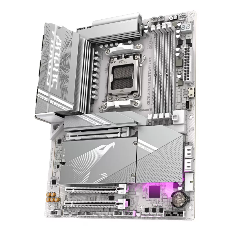 Placa-mãe GIGABYTE X870 AORUS ELITE WIFI7 ICE - Compatível com CPUs AMD Ryzen 9000, VRM digital 16+2+2 fases, até 8200 MHz DDR5 (OC), 3xPCIe 5.0 + 1xPCIe 4.0, Wi-Fi 7, 2.5GbE LAN, USB 4