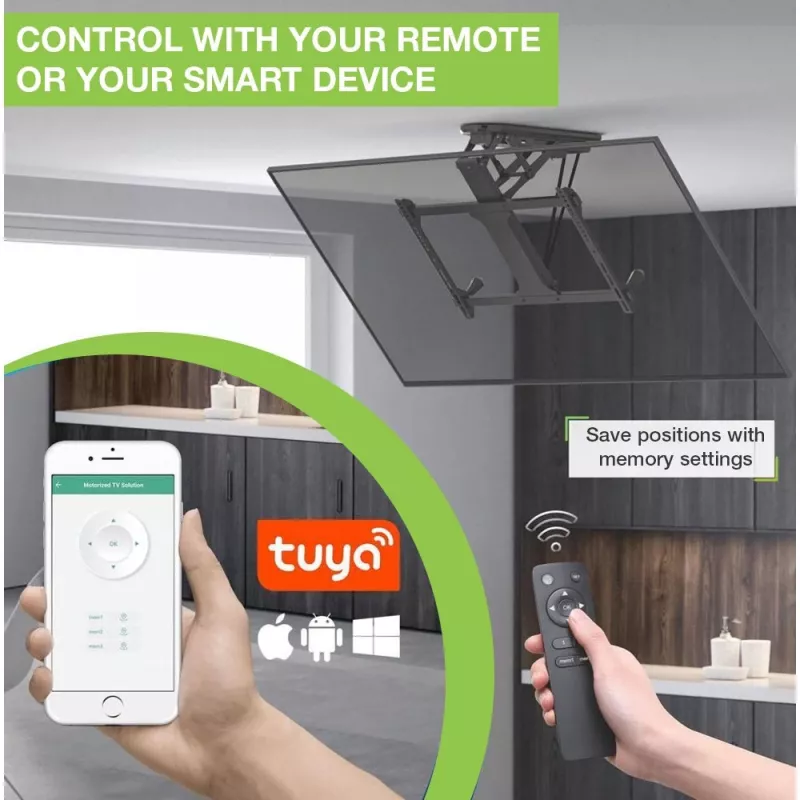 Suporte de teto motorizado orientável Techly com integração Smart Home para televisores de 32 a 70 polegadas