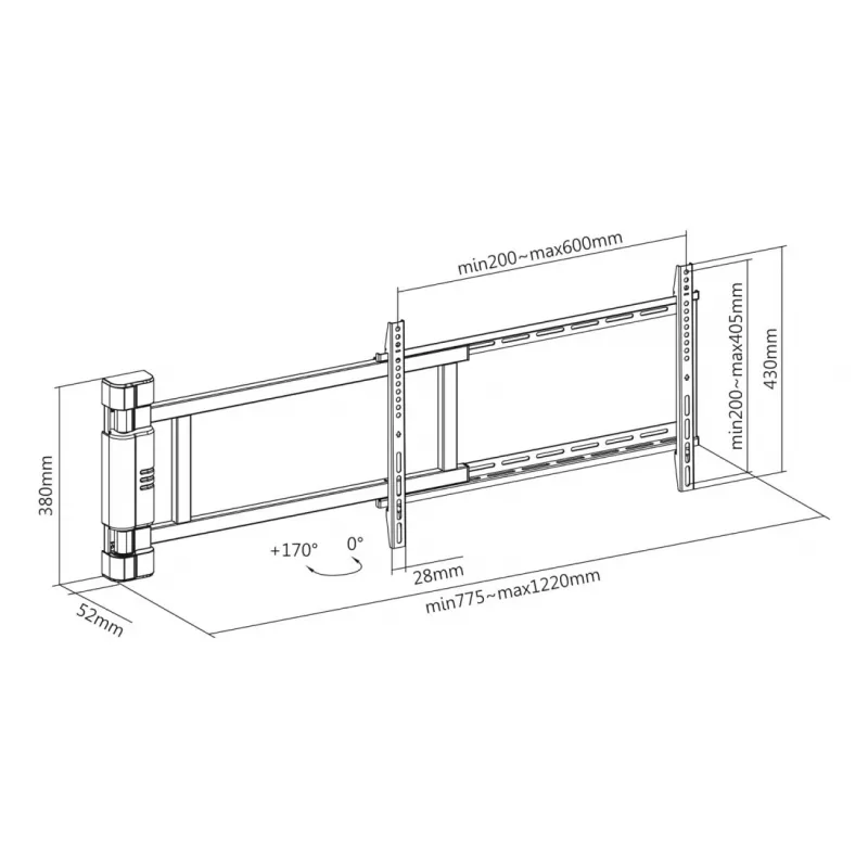 Suporte de parede para TV TECHLY 368697 para ecrãs de 32–75 polegadas, ajuste elétrico, carga máxima 50 kg