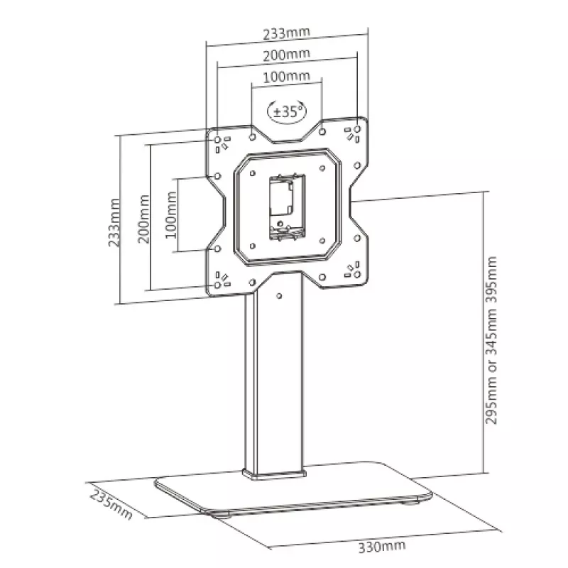 Techly ICA-LCD 323S suporte de secretária para TV / monitor, 23–43 polegadas (58,4–109,2 cm), 40 kg, giratório, VESA 200x200, base de vidro temperado, preto