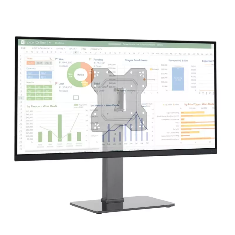 Techly ICA-LCD 323S suporte de secretária para TV / monitor, 23–43 polegadas (58,4–109,2 cm), 40 kg, giratório, VESA 200x200, base de vidro temperado, preto