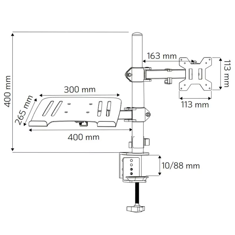 Techly ICA-LCD 174NB suporte de secretária para monitor com prateleira para portátil, 13–32 polegadas (33–81,3 cm), 8 kg, portátil 12–17 polegadas, VESA 75x75 / 100x100, preto
