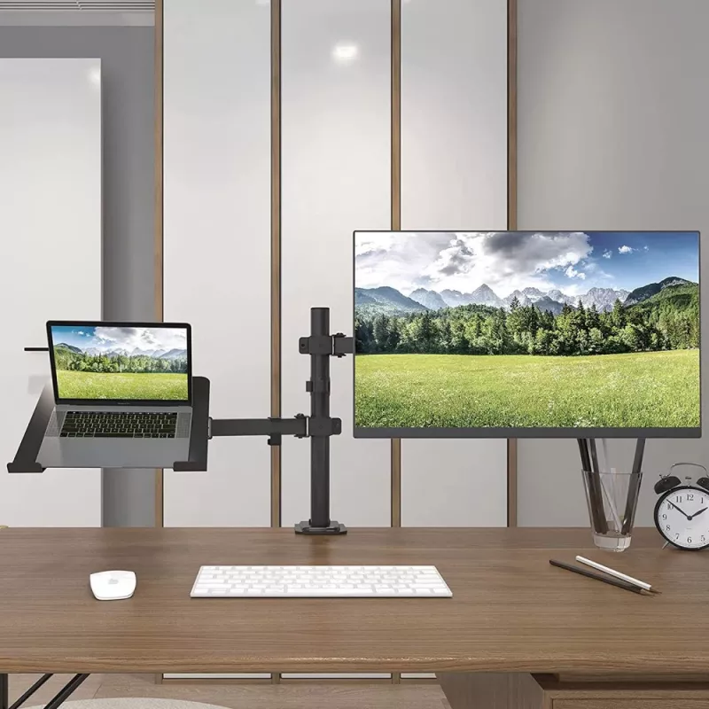 Techly ICA-LCD 174NB suporte de secretária para monitor com prateleira para portátil, 13–32 polegadas (33–81,3 cm), 8 kg, portátil 12–17 polegadas, VESA 75x75 / 100x100, preto