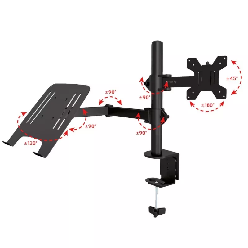 Techly ICA-LCD 174NB suporte de secretária para monitor com prateleira para portátil, 13–32 polegadas (33–81,3 cm), 8 kg, portátil 12–17 polegadas, VESA 75x75 / 100x100, preto