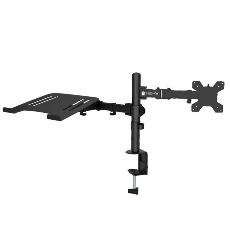 Techly ICA-LCD 174NB suporte de secretária para monitor com prateleira para portátil, 13–32 polegadas (33–81,3 cm), 8 kg, portátil 12–17 polegadas, VESA 75x75 / 100x100, preto
