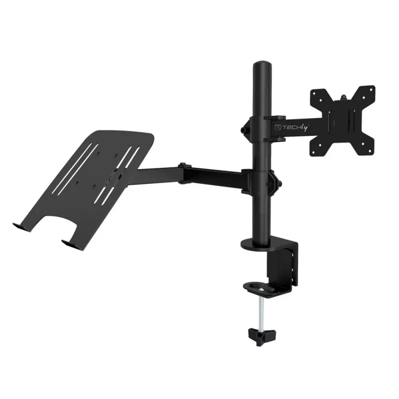 Techly ICA-LCD 174NB suporte de secretária para monitor com prateleira para portátil, 13–32 polegadas (33–81,3 cm), 8 kg, portátil 12–17 polegadas, VESA 75x75 / 100x100, preto
