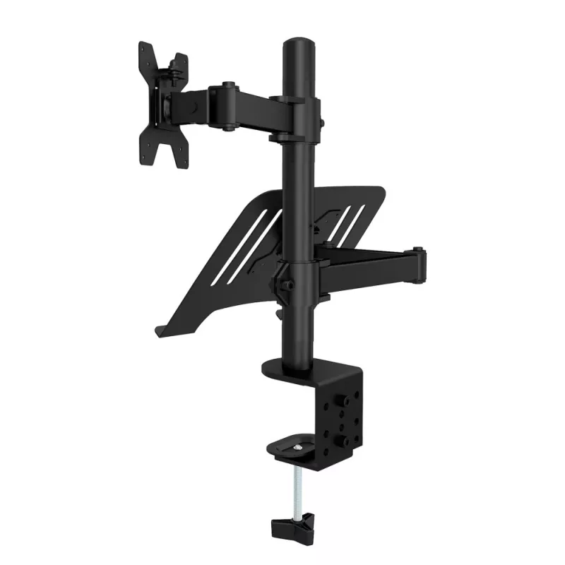 Techly ICA-LCD 174NB suporte de secretária para monitor com prateleira para portátil, 13–32 polegadas (33–81,3 cm), 8 kg, portátil 12–17 polegadas, VESA 75x75 / 100x100, preto