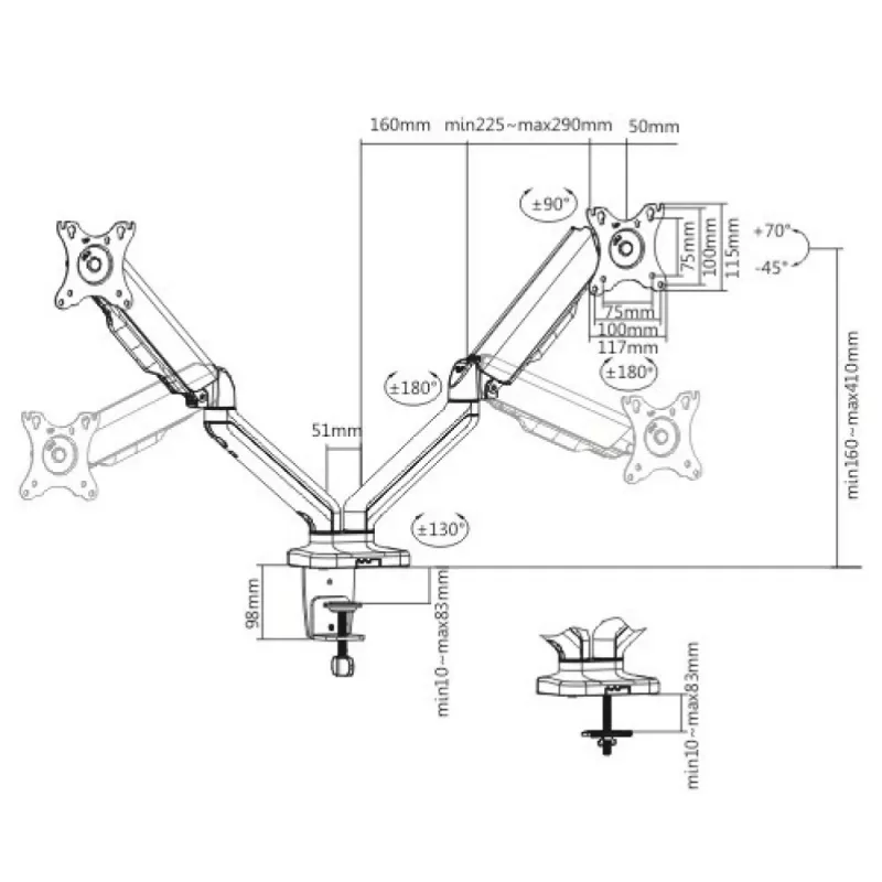 Techly ICA-LCD 462B suporte de secretária para monitor, mola a gás, 17-32 polegadas (43,2-81,3 cm), 9 kg, VESA 75x75/100x100, preto
