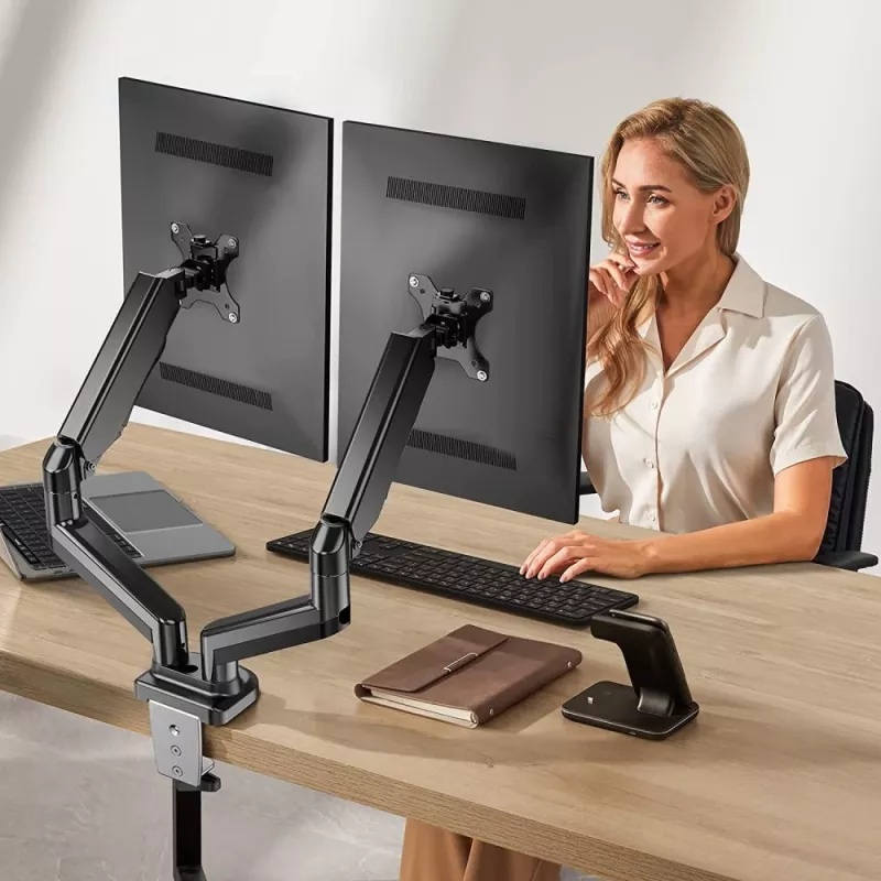 Techly ICA-LCD 462B suporte de secretária para monitor, mola a gás, 17-32 polegadas (43,2-81,3 cm), 9 kg, VESA 75x75/100x100, preto