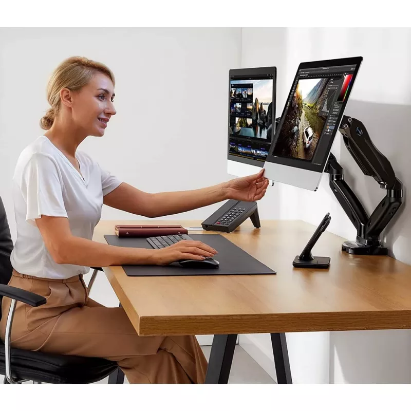 Techly ICA-LCD 462B suporte de secretária para monitor, mola a gás, 17-32 polegadas (43,2-81,3 cm), 9 kg, VESA 75x75/100x100, preto