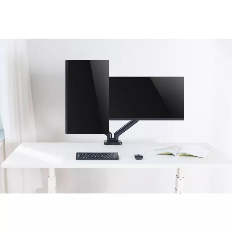 Techly ICA-LCD 462B suporte de secretária para monitor, mola a gás, 17-32 polegadas (43,2-81,3 cm), 9 kg, VESA 75x75/100x100, preto