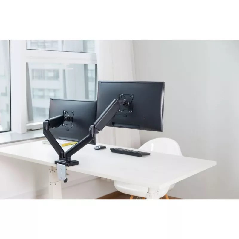 Techly ICA-LCD 462B suporte de secretária para monitor, mola a gás, 17-32 polegadas (43,2-81,3 cm), 9 kg, VESA 75x75/100x100, preto