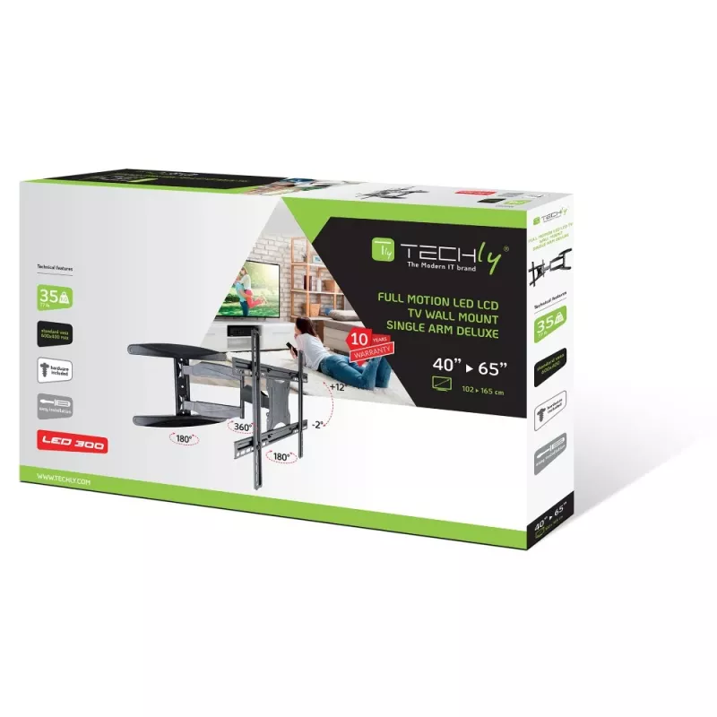 Suporte de parede para TV LCD Techly 40-65 Ultra fino Full Motion Preto ICA-PLB 171L