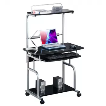 Secretária de computador multifunções compacta Techly, Preto brilhante ICA-TB 7800BK