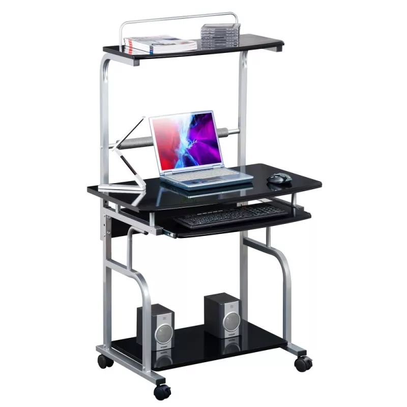 Secretária de computador multifunções compacta Techly, Preto brilhante ICA-TB 7800BK
