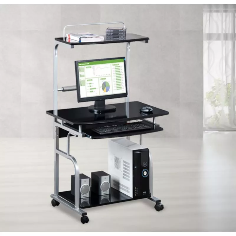 Secretária de computador multifunções compacta Techly, Preto brilhante ICA-TB 7800BK