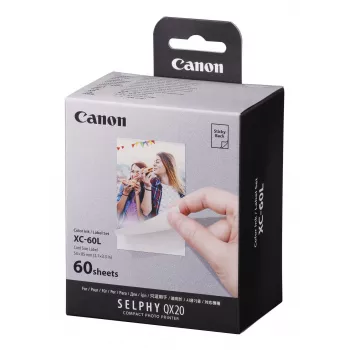 Canon XC-60L, Sublimação de cor, 5,4x8,5 cm, 60 unid. Canon XC-60L. Tecnologia de impressão: Sublimação de cor, Tamanho do papel: 5,4x8,5 cm. Quantidade por embalagem: 60 unid.