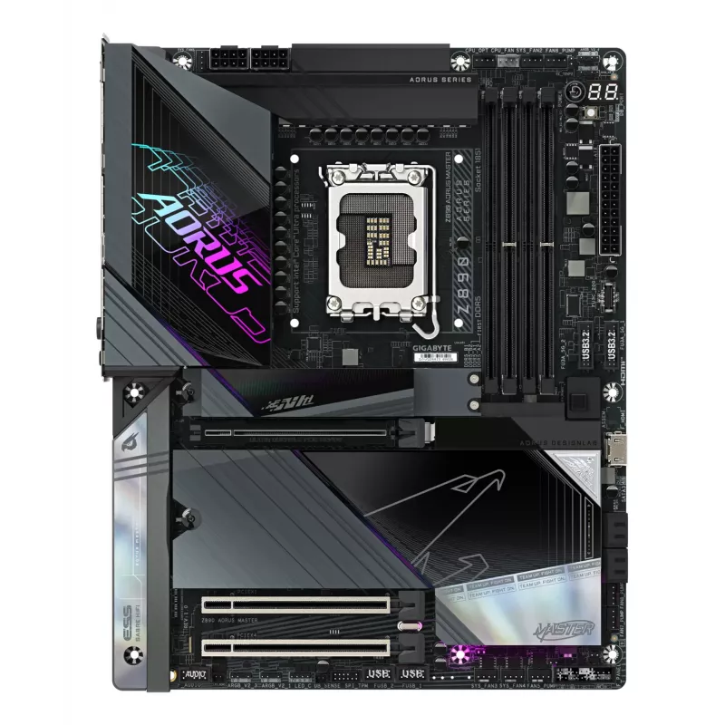 Placa-mãe GIGABYTE Z890 AORUS MASTER - Compatível com CPUs Intel Core Ultra (Série 2), VRM 18+1+2 fases, até 9500 MHz DDR5 (OC), 2x PCIe 5.0 + 3x PCIe 4.0, Wi-Fi 7, LAN 10GbE, Thunderbolt 4