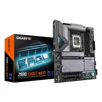 Placa-mãe GIGABYTE Z890 EAGLE WIFI7 - Compatível com CPUs Intel Core Ultra (Série 2), VRM 14+1+2 fases, até 8800MHz DDR5 (OC), 1xPCIe 5.0 + 3xPCIe 4.0, Wi-Fi 7, LAN 2,5GbE, USB 4