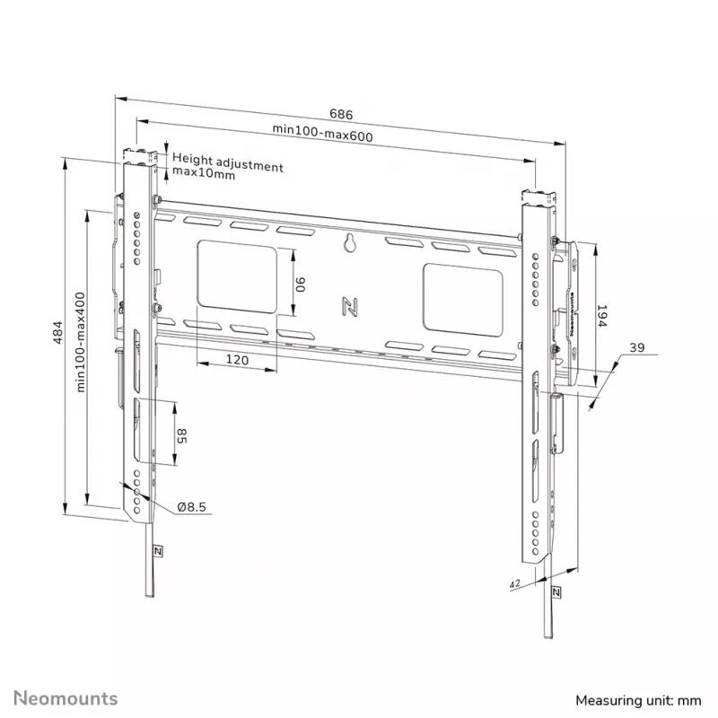 Suporte de parede de alto desempenho Neomounts WL30-750BL16 42-86 polegadas - fixo - com fecho - instalação rápida - TÜV