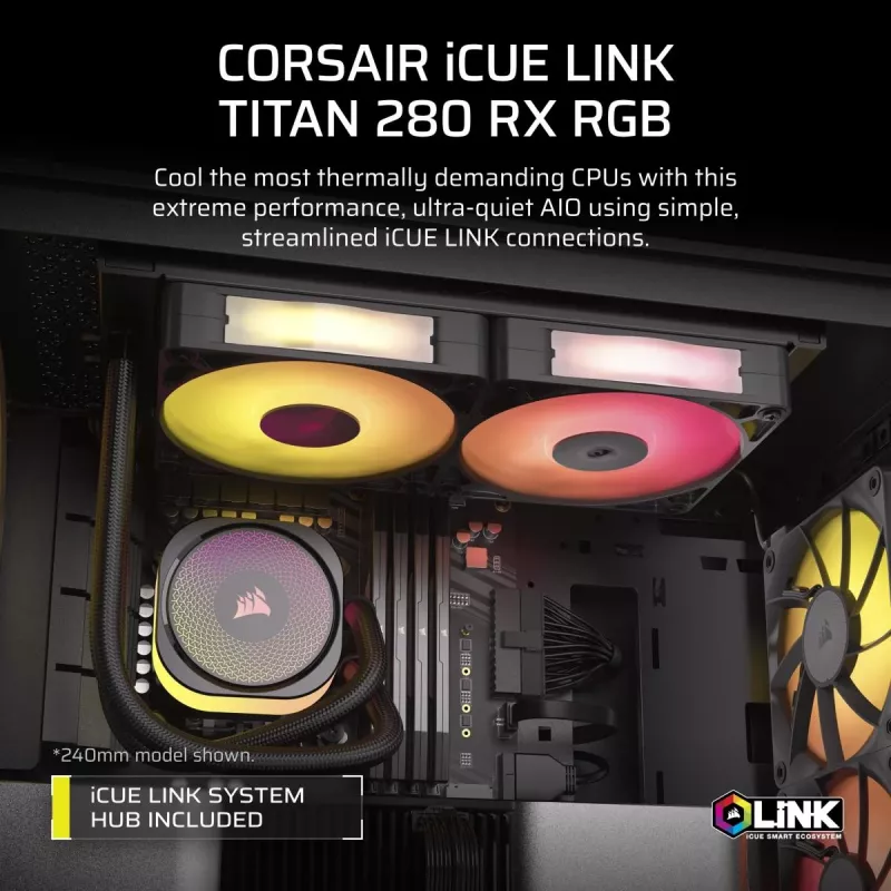 Arrefecedor de CPU CORSAIR - Icue Link Titan 280 Rx RGB Aio arrefecedor líquido