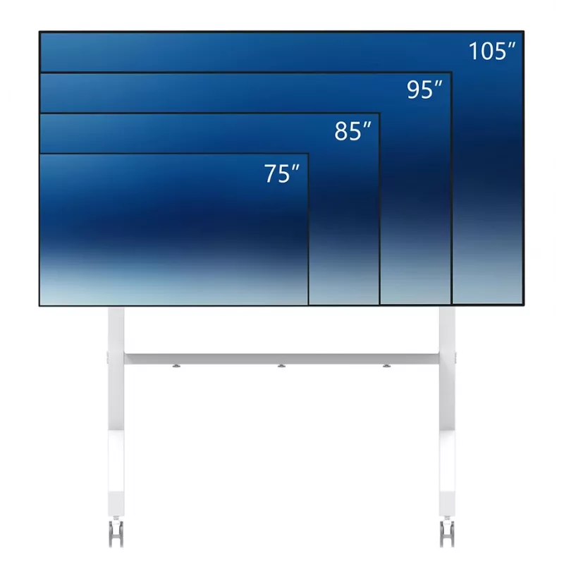 Neomounts MOVE Go XL FL50-575WH1 carrinho para TV, 65-110 polegadas, máx. 125 kg, VESA 100x100-1100x600, altura ajustável 129-139 cm, com bloqueio, instalação rápida, certificado TÜV, branco