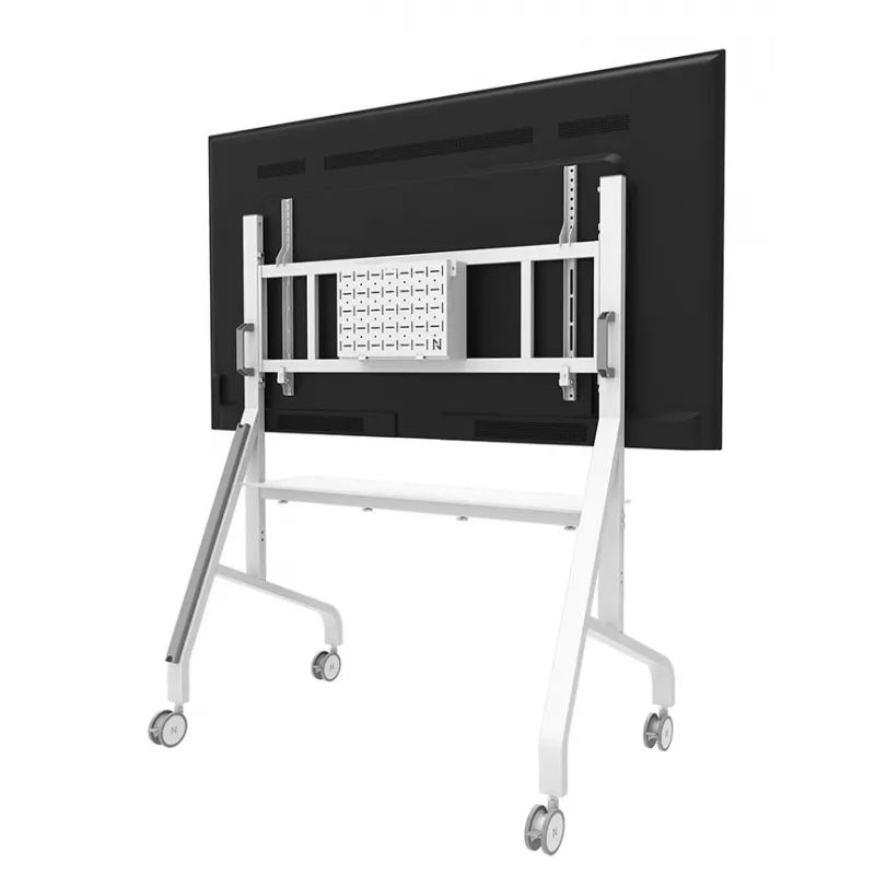 Neomounts MOVE Go XL FL50-575WH1 carrinho para TV, 65-110 polegadas, máx. 125 kg, VESA 100x100-1100x600, altura ajustável 129-139 cm, com bloqueio, instalação rápida, certificado TÜV, branco