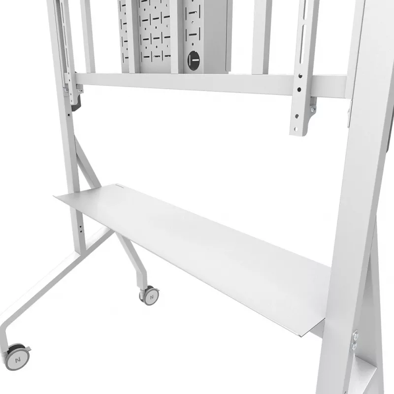 Neomounts MOVE Go XL FL50-575WH1 carrinho para TV, 65-110 polegadas, máx. 125 kg, VESA 100x100-1100x600, altura ajustável 129-139 cm, com bloqueio, instalação rápida, certificado TÜV, branco