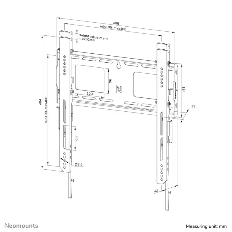 Suporte de parede reforçado Neomounts WL30-750BL14 42-75 polegadas – fixo – com fecho – montagem rápida – TÜV