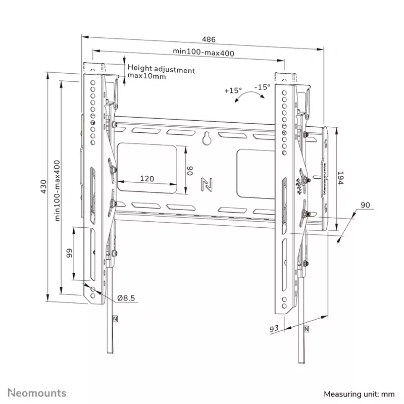 Suporte de parede reforçado Neomounts WL35-750BL14 42-75 polegadas - inclinável - com fecho - instalação rápida - TÜV