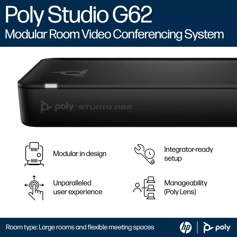 Sistema de videoconferência HP Poly Studio G62 com kit de placas de montagem