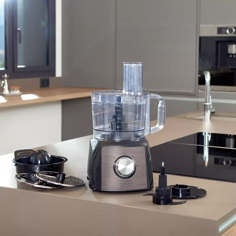 Robot de cozinha Black & Decker BXFPA1200E — 1200 W, taça de 1,5 L, 2 velocidades, função pulsar, caixa em aço inoxidável