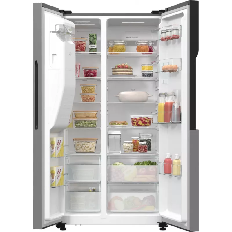 Gorenje Side-by-Side NRR9185ESXL BK065B, combinado americano, cinzento, LED, aço, vidro