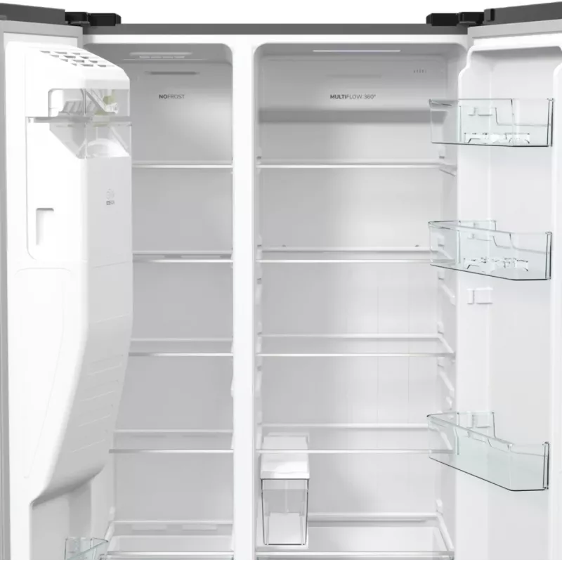 Gorenje Side-by-Side NRR9185ESXL BK065B, combinado americano, cinzento, LED, aço, vidro