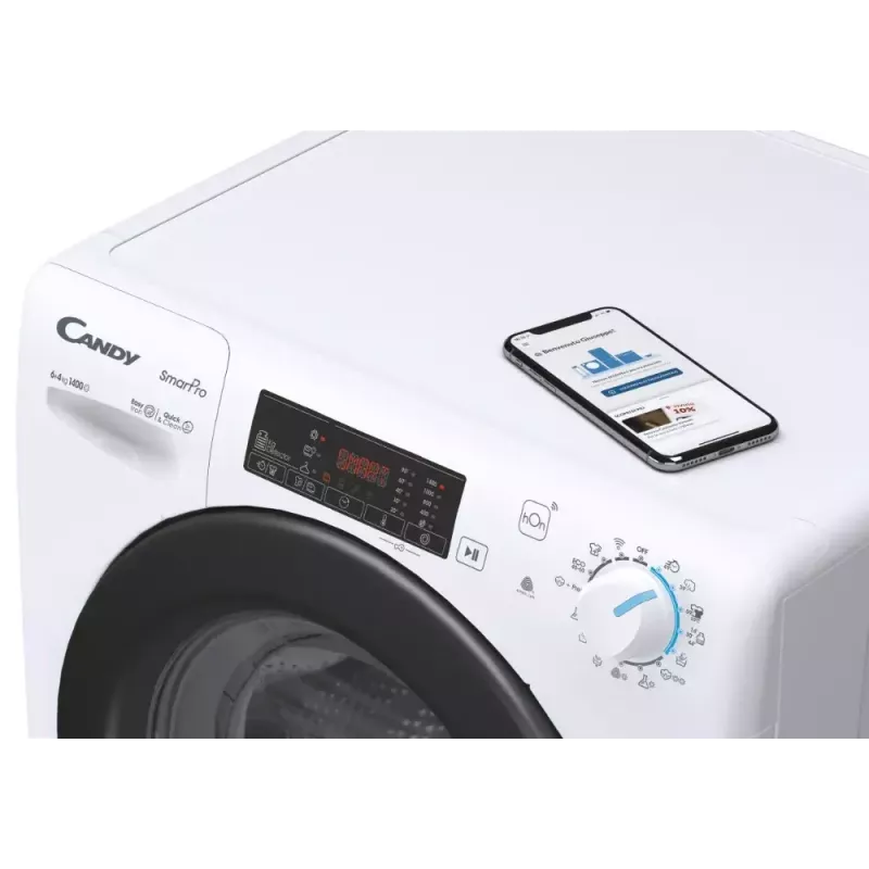 Máquina de lavar e secar roupa Candy Smart Pro CSHW4645TWB3/1-S, de instalação livre carga frontal, 4 kg, 1400 rpm, classe de centrifugação B, branca