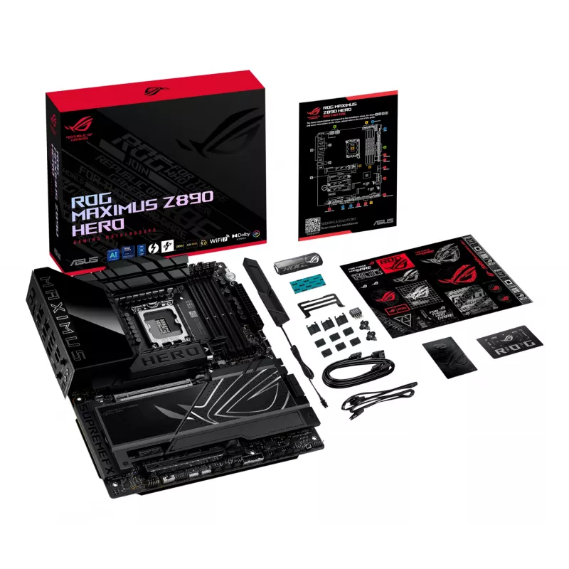 Motherboard ASUS ROG MAXIMUS Z890 HERO — Intel Z890, LGA 1851, ATX, DDR5, 4 DIMM, 6x M.2, Wi‑Fi 7, LAN 2,5Gb