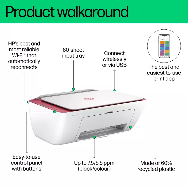 Impressora a cores 3 em 1 sem fios HP DeskJet 2823e, copiadora, digitalizador