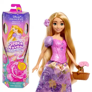 Boneca de moda Disney Princess Spin & Reveal Rapunzel e acessórios com 11 surpresas