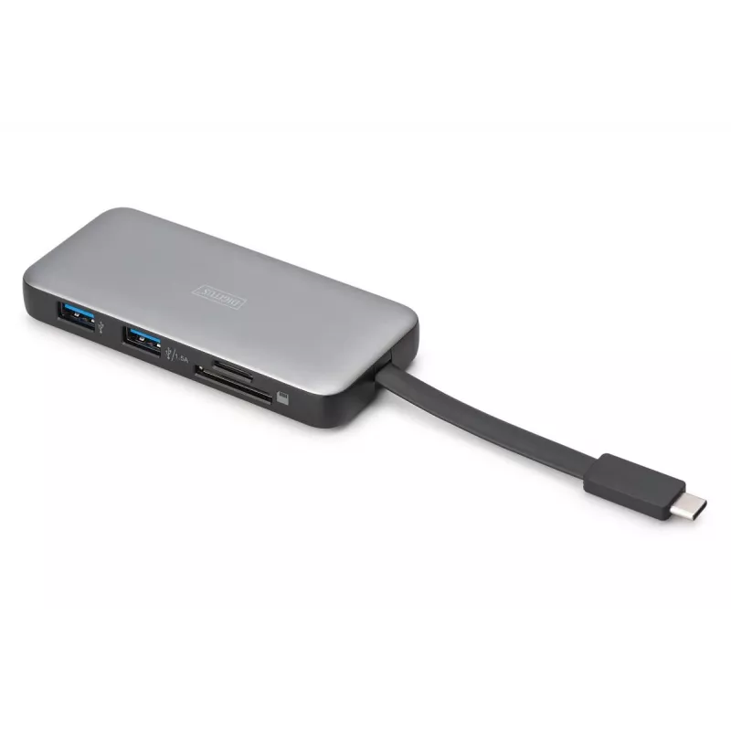 Estação de acoplamento de viagem DIGITUS USB-C, 7 portas - HDMI / 2x USB-A 3.2 Gen 1 / GbE / SD / MicroSD - 100W USB-C Power Delivery