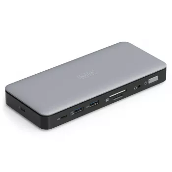 Estação de acoplamento DIGITUS USB-C, 11 portas - 2x HDMI / DP / 2x USB-A 3.2 Gen 2 / USB-C 3.2 Gen 2 / GbE / SD / MicroSD / conector fêmea DC - máx. 150 Watt / 3,5 mm