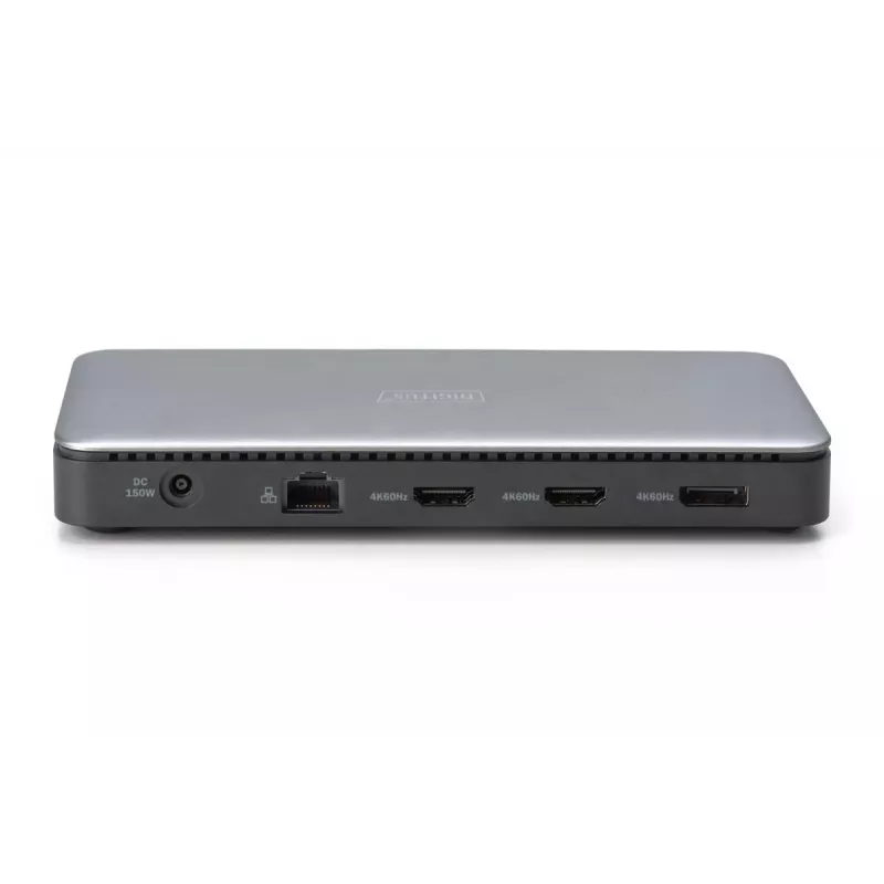 Estação de acoplamento DIGITUS USB-C, 11 portas - 2x HDMI / DP / 2x USB-A 3.2 Gen 2 / USB-C 3.2 Gen 2 / GbE / SD / MicroSD / conector fêmea DC - máx. 150 Watt / 3,5 mm